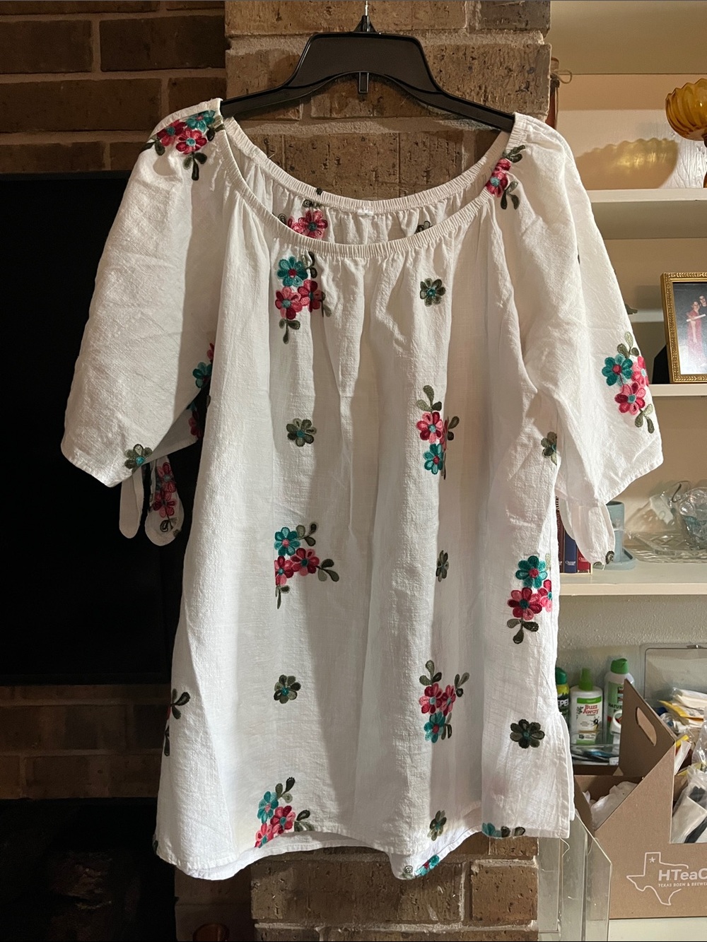 White Off-Shoulder Embroidered Floral Blouse